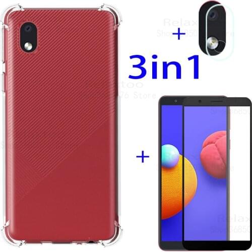 3in1 Transparent TPU Silicone Case For Samsung a01 m01 core Tempered Glass Galaxy 01 core 01core Camera Protection Film cover