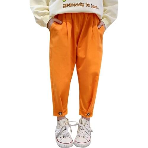 Girls spring and autumn solid color trousers Girl loose daddy pants Girl fashion cotton overalls Girls pants