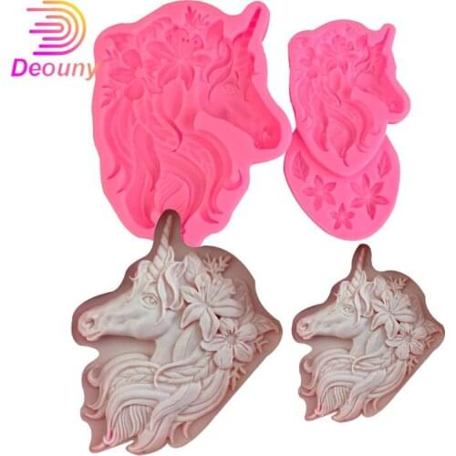 DEOUNY 3D Unicorn Silicone Chocolate Mold Cupcake Topper Fondant Mold DIY Cake Decorating Tools Candy Gumpaste Baking Mould Hot
