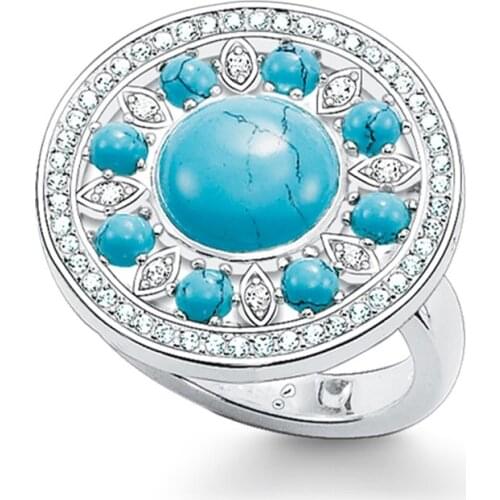 Natural Blue Stone Hollow Disc Openable Rings, 925 Sterling Silver Fashion Thomas Style Glam Ring Jewelry Ts Soul Gift for Women