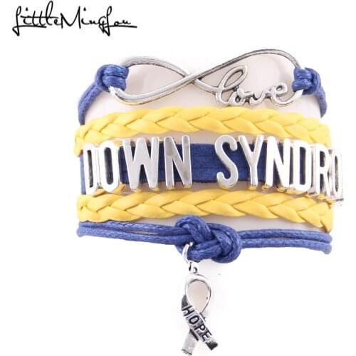 Little Minglou Infinity hope Down Syndrome bracelet medical Awareness leather wrap men bracelets & bangles for women jewelry