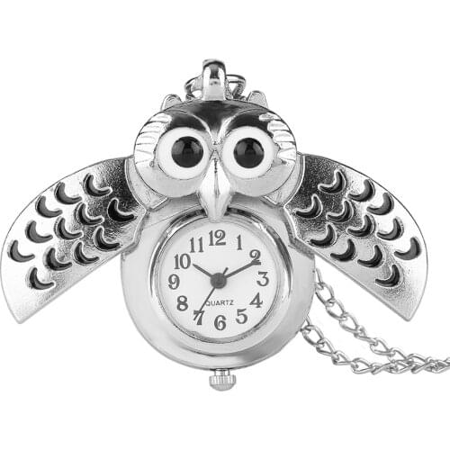 Fashion Silver Unisex Vintage Slide Smart Owl Pendant Antique Necklace Quartz Pocket Watch Analog Pendant Gift High Quality