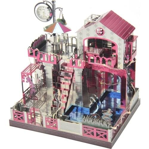 Love Building Theme Music Box 3D DIY Metal Puzzle Classic Home Decor with Time Clock Assembly Toy Christmas Gift Birthday Gift