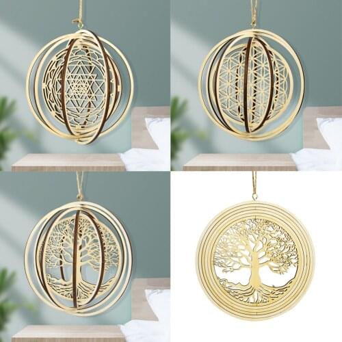 3D Three-dimensional Sacred Life Tree Three Pillar of Wooden Geometric Home Decor Wall Art Pattern Meditation Decor Wood Pendant