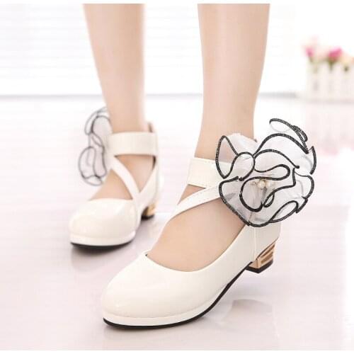 2020 New Children High Heel For Girls Leather Shoes Fashion Wild Dress Princess Flower Shoes Kids Party Wedding Dance Red Shoes