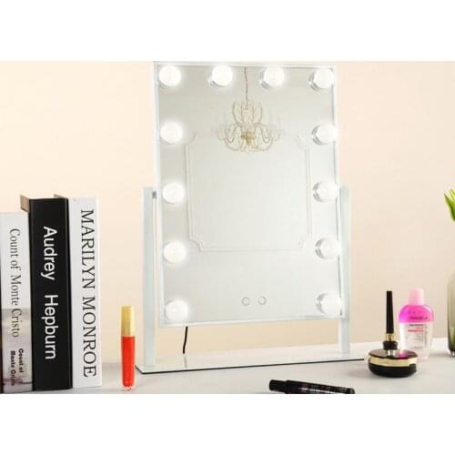 New LED 12 Bulb Mirror Portable Princess Mirror Beauty Mirror Vanity Light 3 Color Makeup Mirror Adjustable Touch Screen