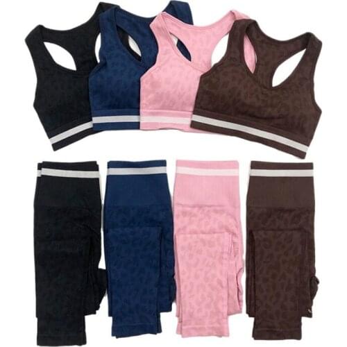 New Leopard Print Suit High Waist Seamless Sports Leggings Yoga Set Womens Tracksuit Shockproof Gathered Running Bra