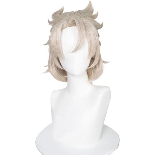 Genshin Impact Albedo Cosplay Wig 36cm Heat Resistant Synthetic Hair Carnival Halloween Party Props