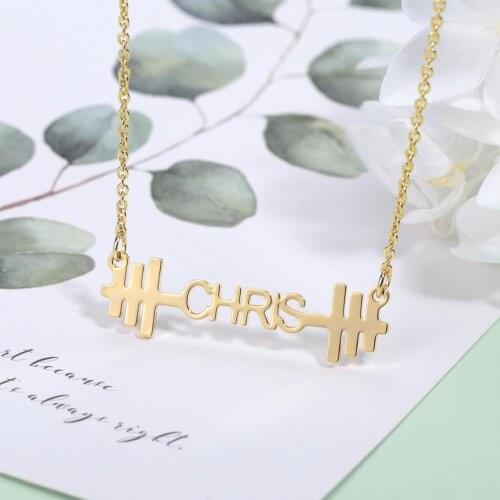 Personalized Stainless Steel Custom Fashion Name Nameplate Charm Jewelry Pendant for Necklace Men Women Dumbbell High Gift