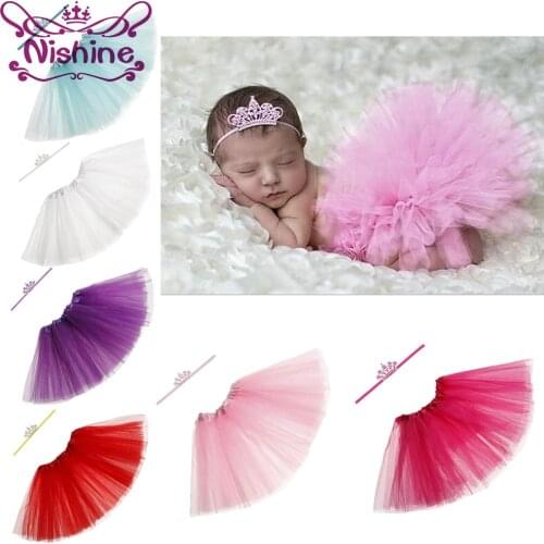 Nishine Newborn Tutu Dress With Crown Headband Set For Girls Birthday Photography Props Kids Dresses Princess Girl Clothes