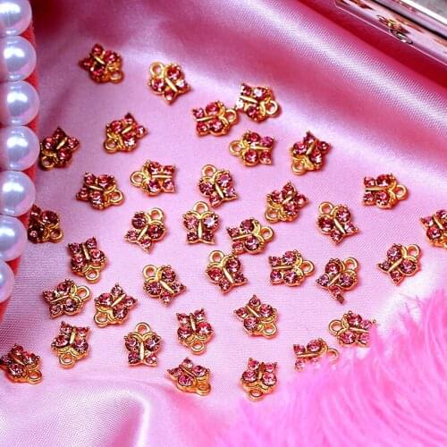 10Pcs Red Shiny Crystal Butterfly Shape Charms Cute Mini Pendants Jewelry Accessories Wholesale DIY For Making Earrings Necklace