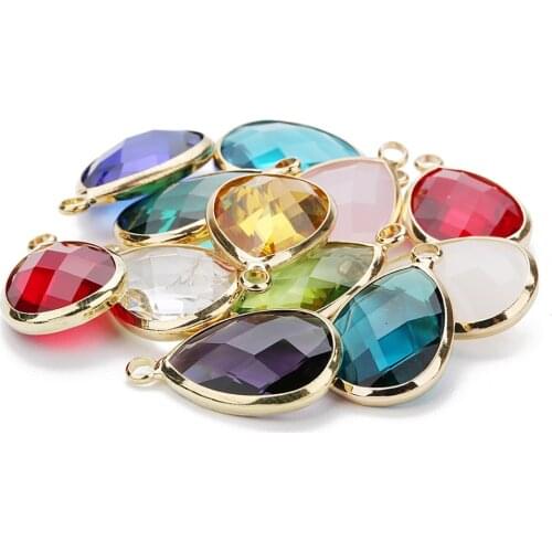 Wholesale Water Drop Charms Quartz Crystal Opal Blue Purple Birthstone Pendants for Necklace Bracelets DIY Jewelry Connectors