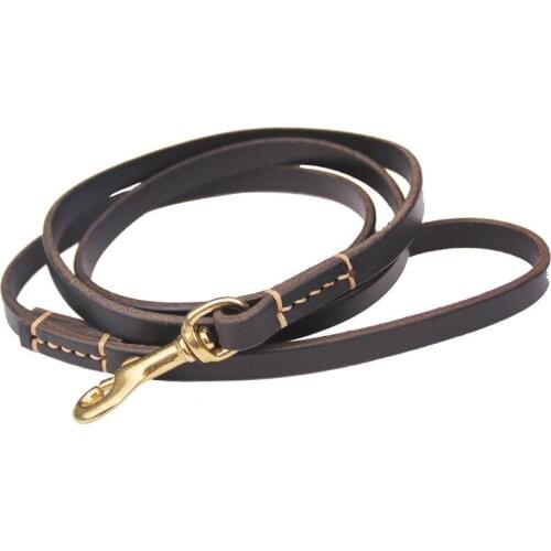 Cowhide Genuine Leather Dog Pet Walking Leash Copper Hook Training Leads for German Shepherd for Medium and Large Dogs Durable