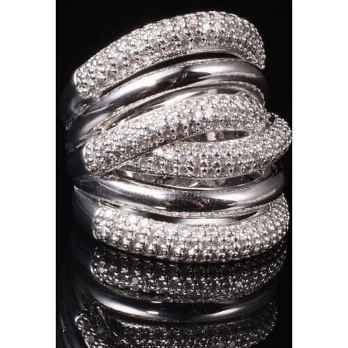 Luxury jeweelry silver Gold Plated More X-type with Pave setting 238pcs Simulated Diamond Ring Engagement Wedding ring for women