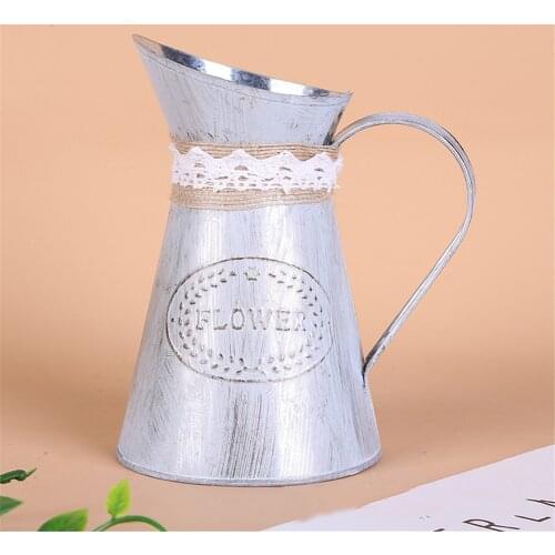 Garden Plants Iron Bucket Home Decoration Flower Pots Arrangement Craft Rural Style Shabby Gift Wedding Flower Vase