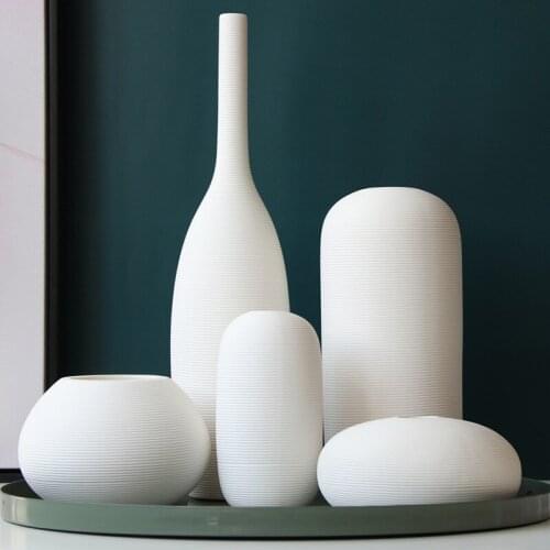 Nordic Simple Ceramic Vase Dried Flowers Pot White Plain Home Garden Decoration Living Room Decorative Table Top Porch Ornaments