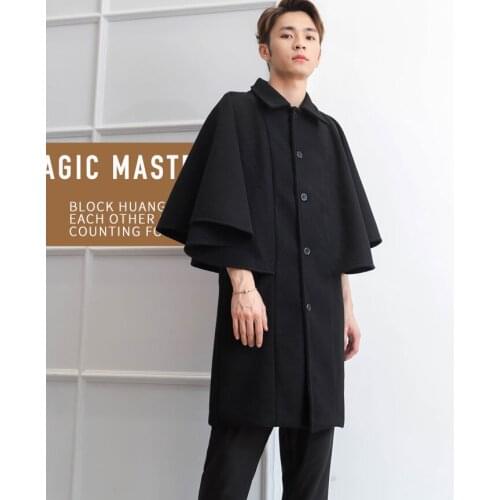 Mid length autumn and winter jacket loose Cape woolen coat coat sleeveless fake 2-piece shawl trendy man