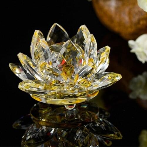 Top K9 Crystal Lotus Flower Glass Yellow 80mm Handmade Crafts Natural Stones Minerals Fengshui Paperweight Home Wedding Decor