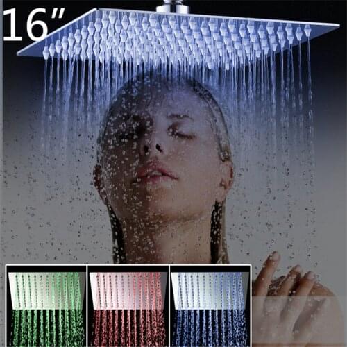 Torayvino 3 Colors LED Perfect Luxury Hot Sale LED Square Rain16" Shower Head Wall Mounted Shower Sprayer shower set