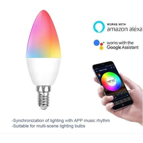 TUYA Tuya Smart Bulb WiFi Mode Alexa Voice Control RGB Colorful Lights Home Adjustable Smart LED Candle Bulbs E14 E12 Port HOT