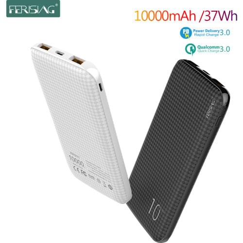 FERISING PD Dual USB + Type C PowerBank 10000mAh Portable External Battery Charger QC 4.0 3.0 10000 mah for Xiaomi Power bank