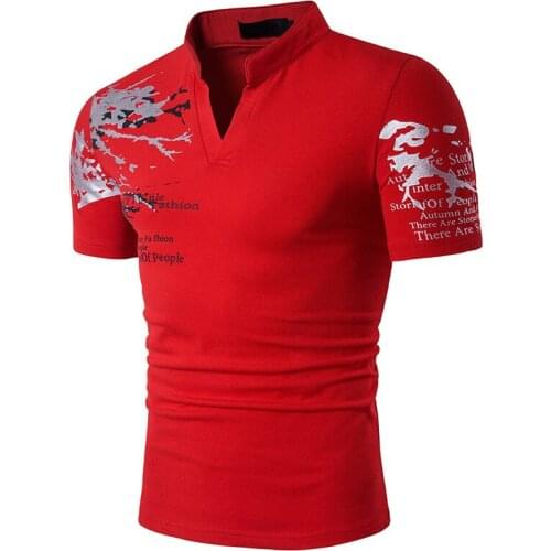 Stand-up collar Short sleeve Polo shirt men fashion Streetwear v neck mens Print polo shirts summer Casual polo homme 2021