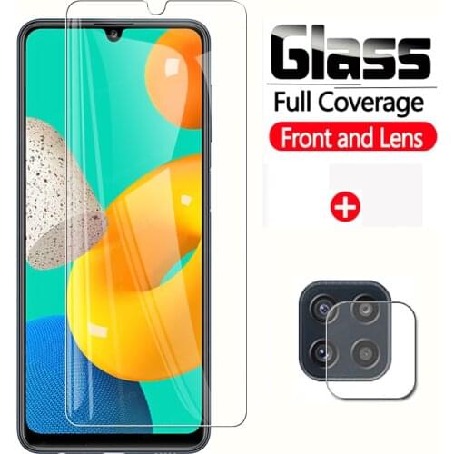 2 in 1 Tempered Glass On For Samsung Galaxy M32 Camera Lens Screen Protector Glas For Samsung M 32 M325F Protective Glass Film