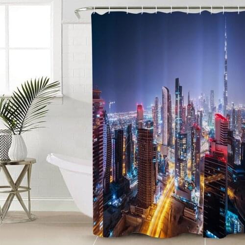 Night City Building Shower Curtain Bathroom Decorative Waterproof Polyester Fabric Curtain for Bathroom