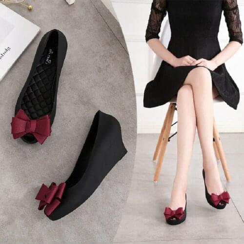 2021 Summer New Womens Fish Mouth Wedge Sandals Thick Bottom Shallow Bow Breathable Jelly Shoes