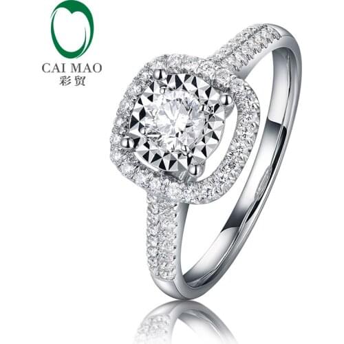 CaiMao Gorgeous Halo 0.1ct Round Natural Diamond Engagement Ring Real 14k 585 White Gold Jewelry For Women