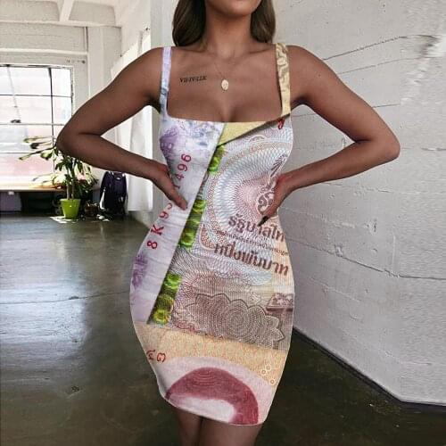Giyu Brand Money Dresses Women Thai Baht Vestido Sexy Thailand Halter Sleeveless Geometric Ladies Dresses Harajuku Bodycon Dress