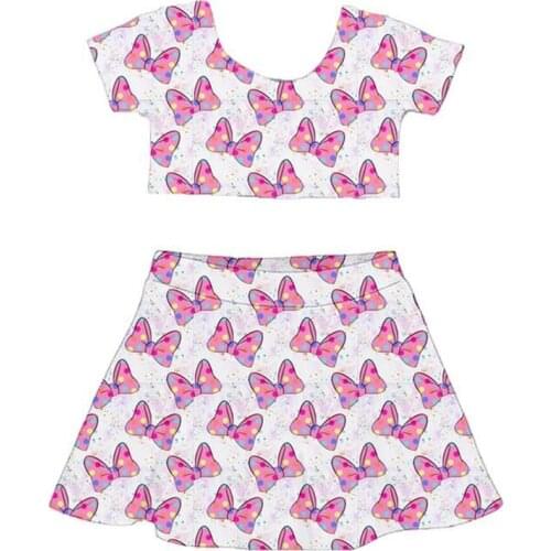 2020 New Summer Clothes Children Suits Baby Girls Fashion Print Pattern 2 Pieces set Crop Top+Skirt Short Sleeve Kid Girls Suits