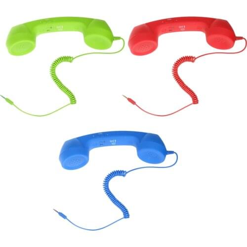 3Pack Handset Pop Phone Retro Wired Laptop Telephone 3.5mm Jack Headphone Call Voice Recorder Adapter Green+Blue+Red