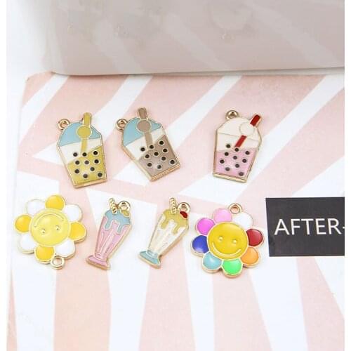 6pcs 2020 Korean Fashion Forkpearl Milk Tea Ice Cream Flower Funny Drop Earrings for Women Jewelry Material Diy Accessories