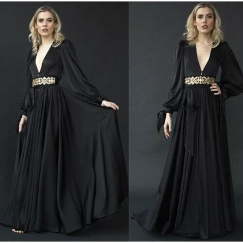 Black Bridal Dresses V Neck Gold Belt Nightgown for Photoshoot Boudoir Lingerie Robe Bathrobe Nightwear Babydoll Robe