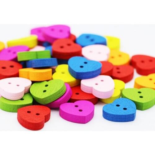 20PCS/Lot 13X15mm 2 Holes Mixed Solid Color Heart Shape Wooden Buttons DIY Clothing Handcraft Scrapbook Supplies WD0325