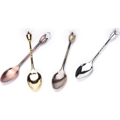 Long Handled Stainless Steel Dessert Ice Cream Tea Coffee Spoon Cute Diamond Shapes Flatware Sets Mini Honey Dipper Mixer 1PC