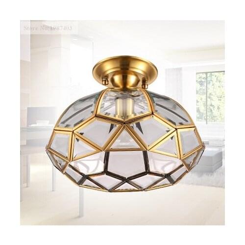 European retro copper&crystal glass circular Ceiling lights Handwork indoor E27 LED lamp for porch&pavilion&stairs BRSXDD001