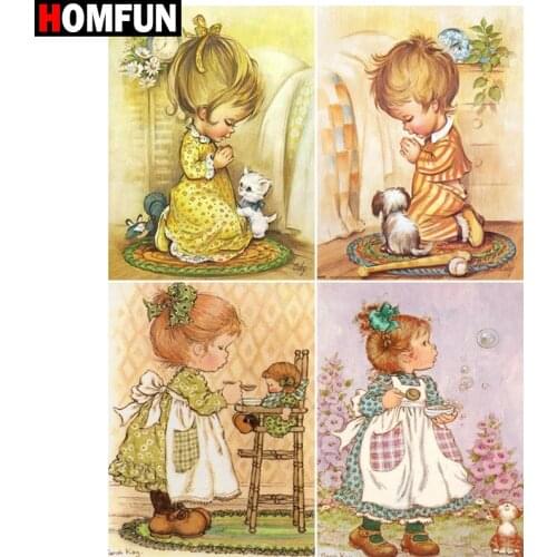 HOMFUN Paint With Diamond Embroidery "Little girl" Diamond Painting Full Square Round Picture Of Rhinestone Decor