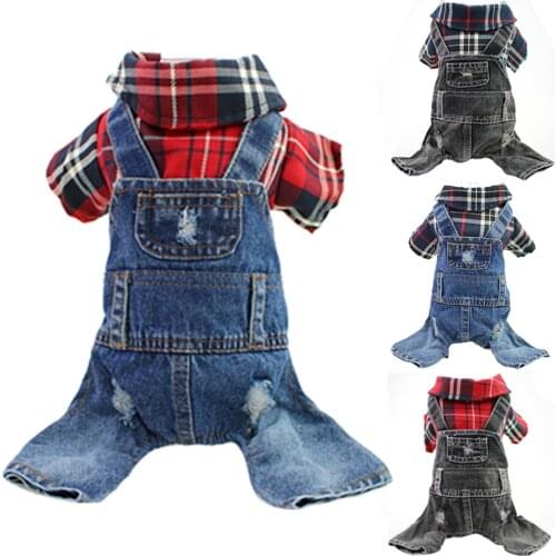 Plaid Denim Dog Jumpsuit Puppy Cat Jeans Dog Romper Overalls Clothes for Dogs Yorkies Chihuahua Cowboy Coat Pet Jumpsuit