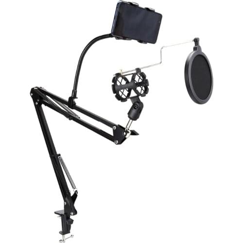 Metal Microphone Stand Set Flexible Arm Adjustable Bracket Holder With Phone Clip Pop Filter For Recording Microphone Studio