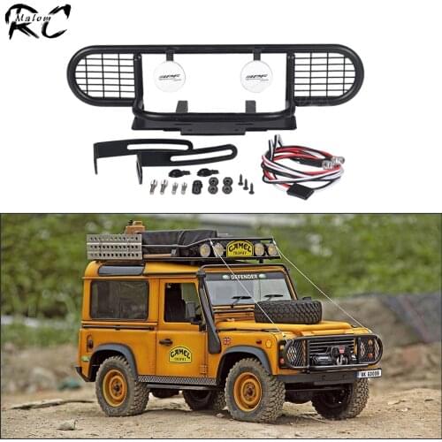 Metal Camel Trophy Front Bumper with Led Light and Winch Base for 1/10 RC Crawler Car Traxxas TRX-4 Defender D90 D110 Upgrade