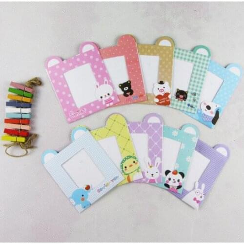 New Arrival Cute Animal Style 3inch Hanging Mini Wall Paper Photo Frame+ Hemp Ropes + Wood Clips, 10pcs/Set