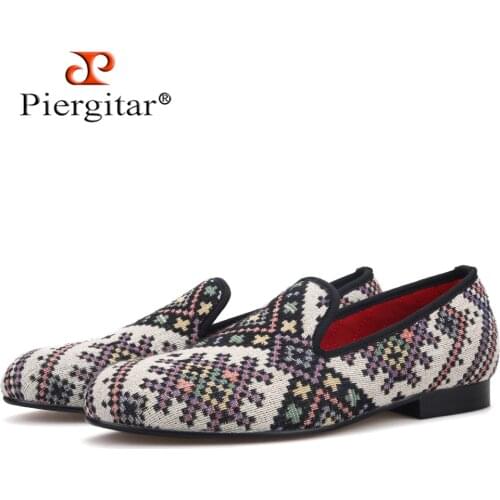 Piergitar new mixed colors men loafers ethnic style lattice men casual shoes party men smoking slipper mens flat plus size