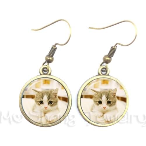 The Animal Earrings 16mm Round Glass Dome Cat Pattern Series Drop Earring Cat Lover Creative Gift Can Customize Your Beloved Pet