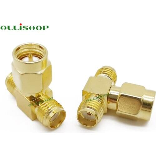2Pcs SMA T Type Male Plug to 2 Dual SMA Female Jack Triple T RF Coax Adapter Connector 3 Way SMA Male to 2 Female Adapter
