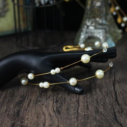 Sweetheart Bridal Headdress Pearl Crystal Hair Hoop Earings Set for Wedding Perform Studio Travel Prop Daily Life HP041