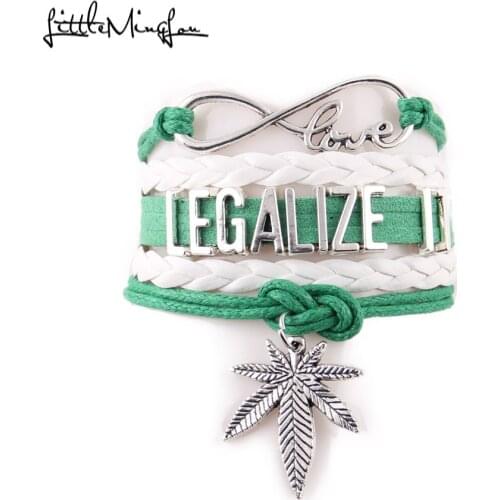 Little MingLou 4 color Infinity love Legalize it Bracelet Leaf Charm Awareness leather men bracelets & bangles for Women jewelry