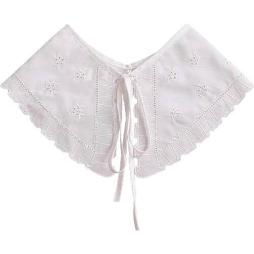 40GC Korean Style Women Lace-Up Bowknot False Fake Collar Hollow Out Jacquard Petal Big Shawl Wrap Decorative Necklace Cotton