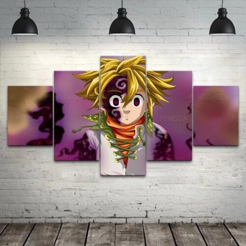 5 Pieces The Seven Deadly Sins Boy Wall Art Canvas Prints Painting Anime Modular Pictures for Living Room Home Deocr Poster